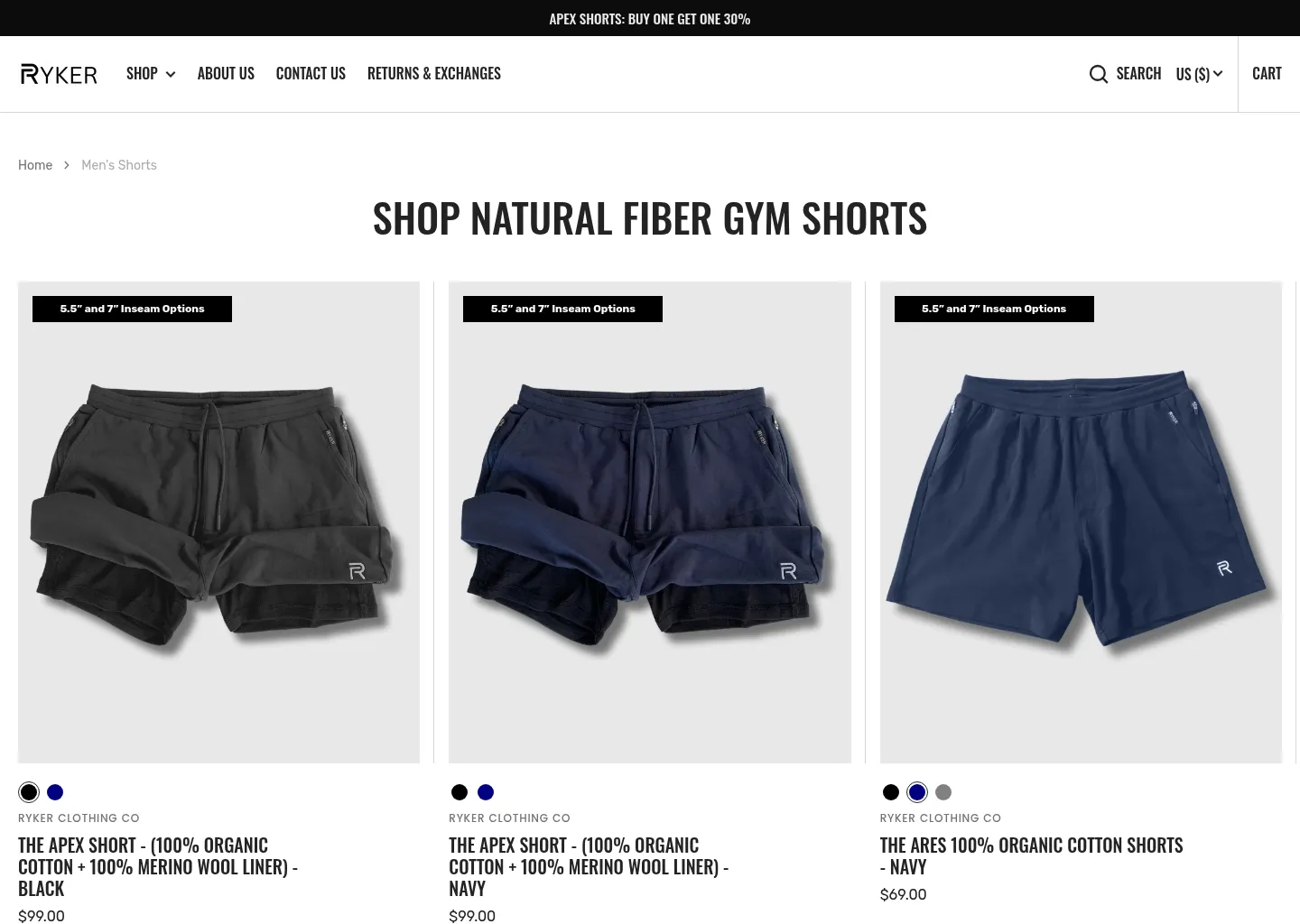 Ryker Clothing Co Men's Shorts Collection