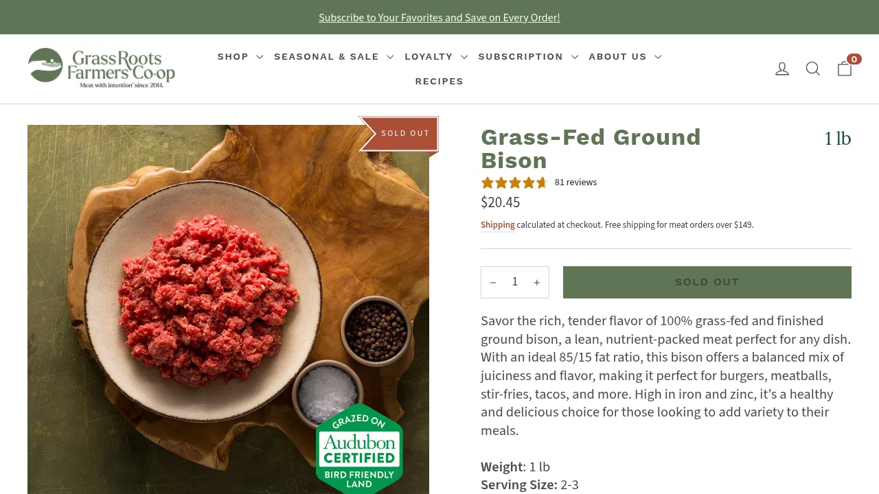Grass-Fed Ground Bison