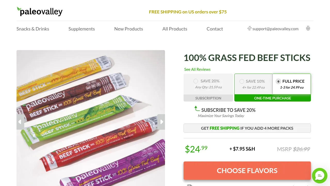 Paleovalley 100% Grass Fed Beef Sticks