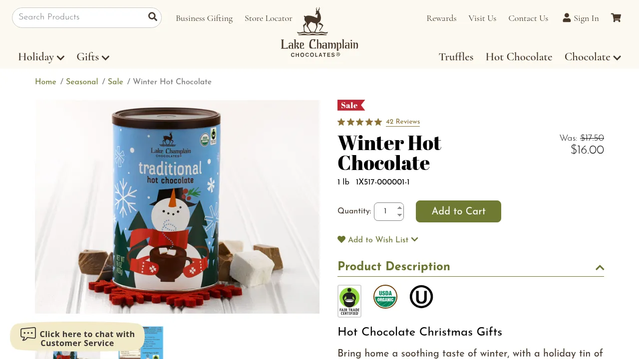 Screenshot of Lake Champlain Chocolates - Christmas Hot Chocolate