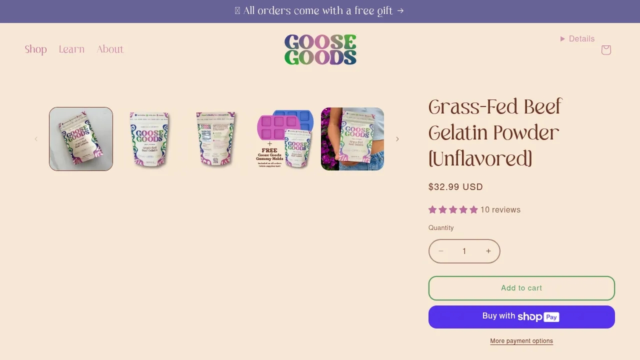 Grass-Fed Beef Gelatin Powder (Unflavored)
