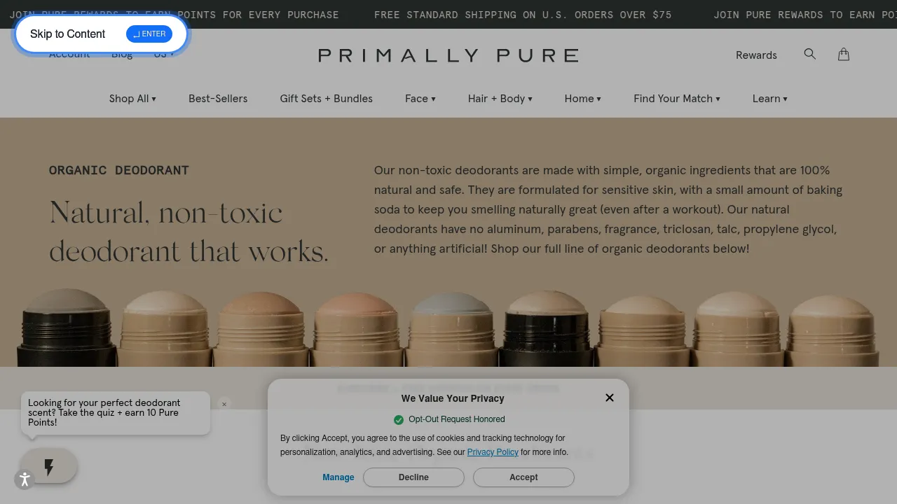 Screenshot of Primally Pure Organic Deodorant Collection