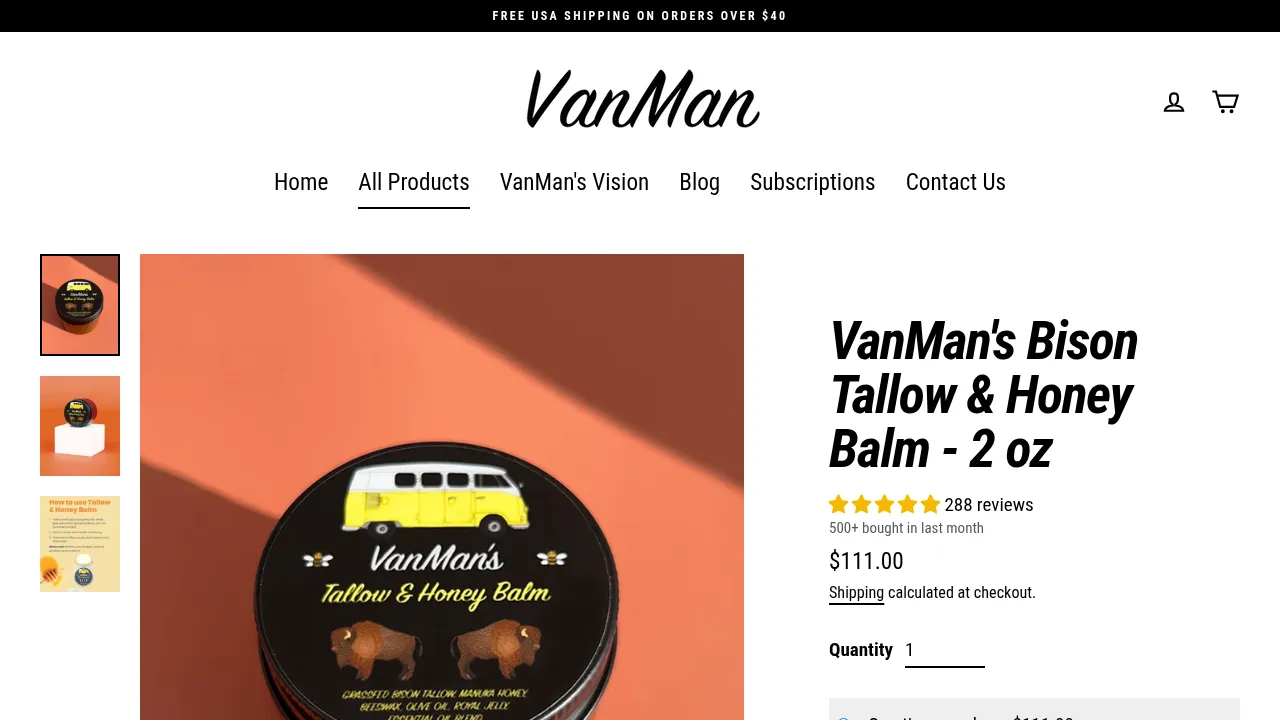 VanMan's Bison Tallow & Honey Balm - 2 oz