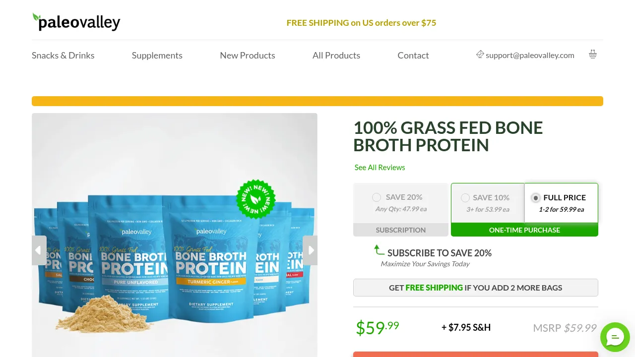 Screenshot of 100% Grass Fed Bone Broth Protein